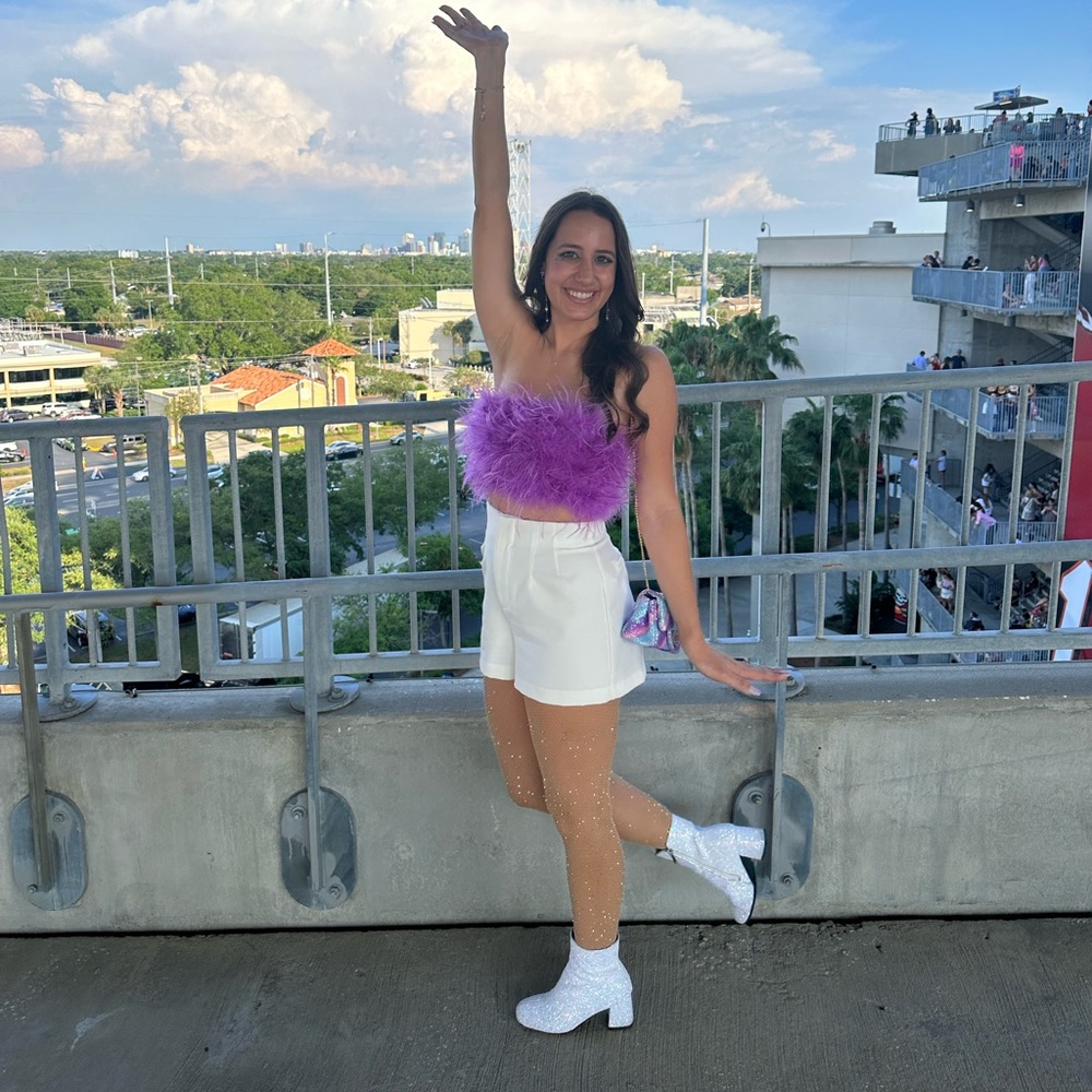 Feather cropped bandeau corset top